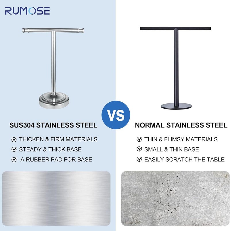 RUMOSE 13 Inch Polished Chrome Towel Stand Hand Towel Holder Bathroom Kitchen Vanity Countertop T-Shape Towel Rack Free Standing Stainless Steel Towel Bar Towel Ring - Image 5